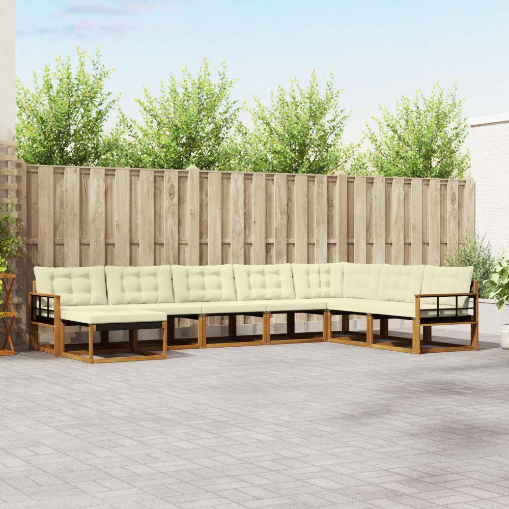 vidaXL Utomhussoffset med kudde 8 pcs Naturlig och Grädde