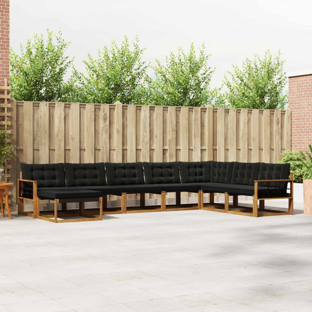 vidaXL Utomhussoffset med kudde 8 pcs Naturlig och svart