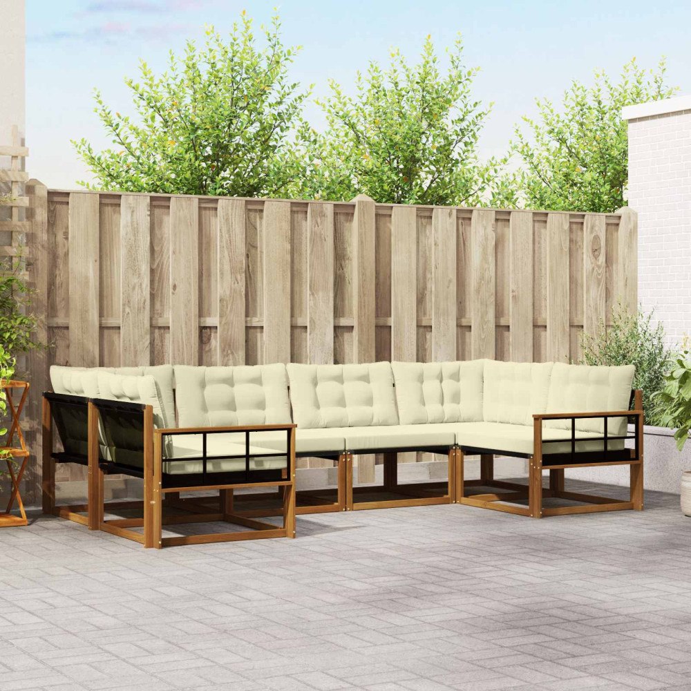 vidaXL Utomhussoffset med kudde 6 pcs Naturlig och Grädde