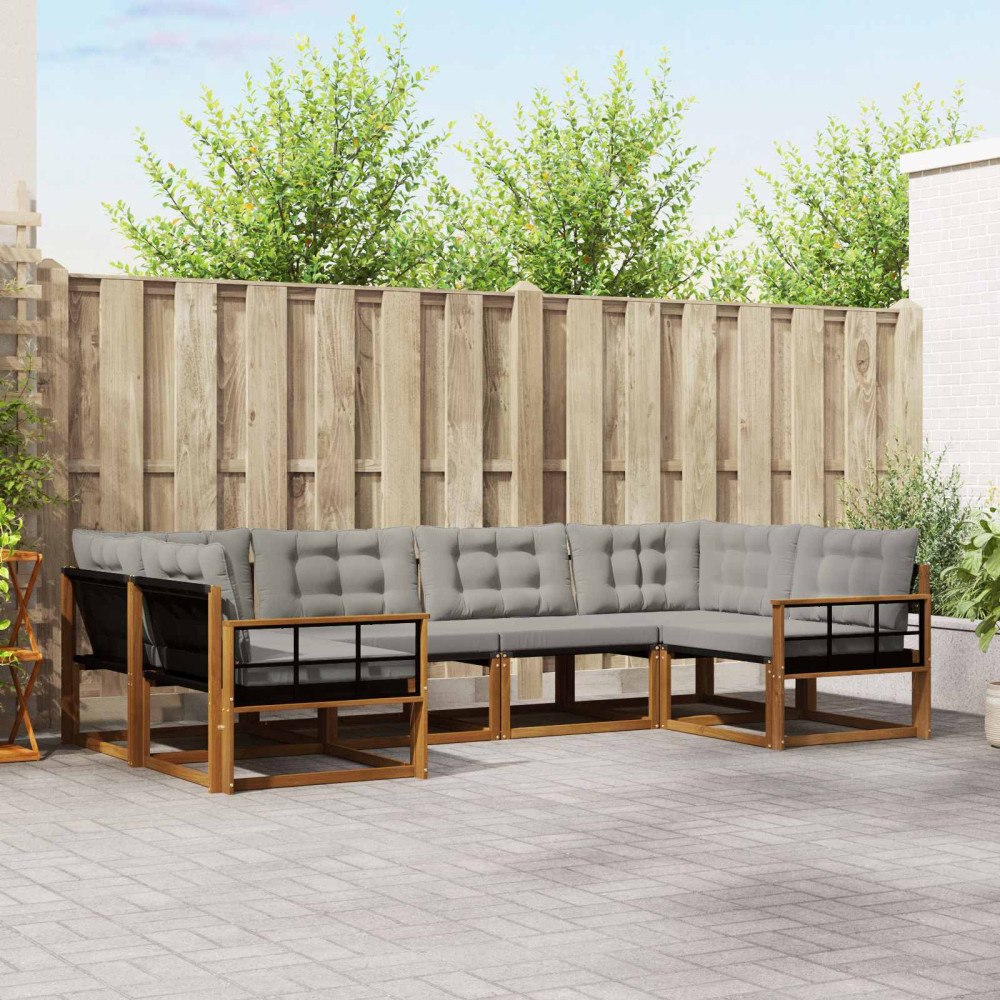 vidaXL Utomhussoffset med kudde 6 pcs Naturlig och Ljus Grå