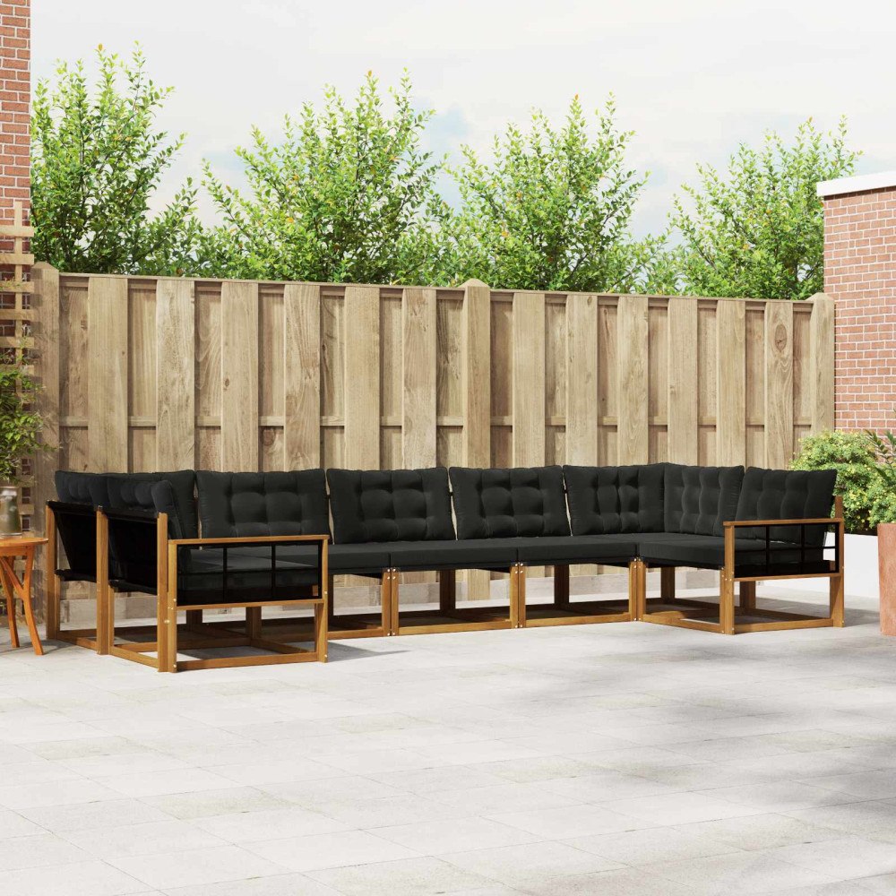 vidaXL Utomhussoffset med kudde 7 pcs Naturlig och svart