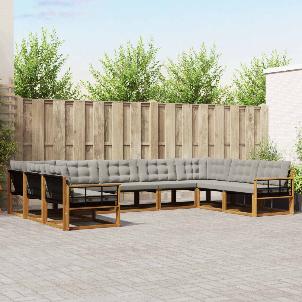 vidaXL Utomhussoffset med kudde 9 pcs Naturlig och Ljus Grå