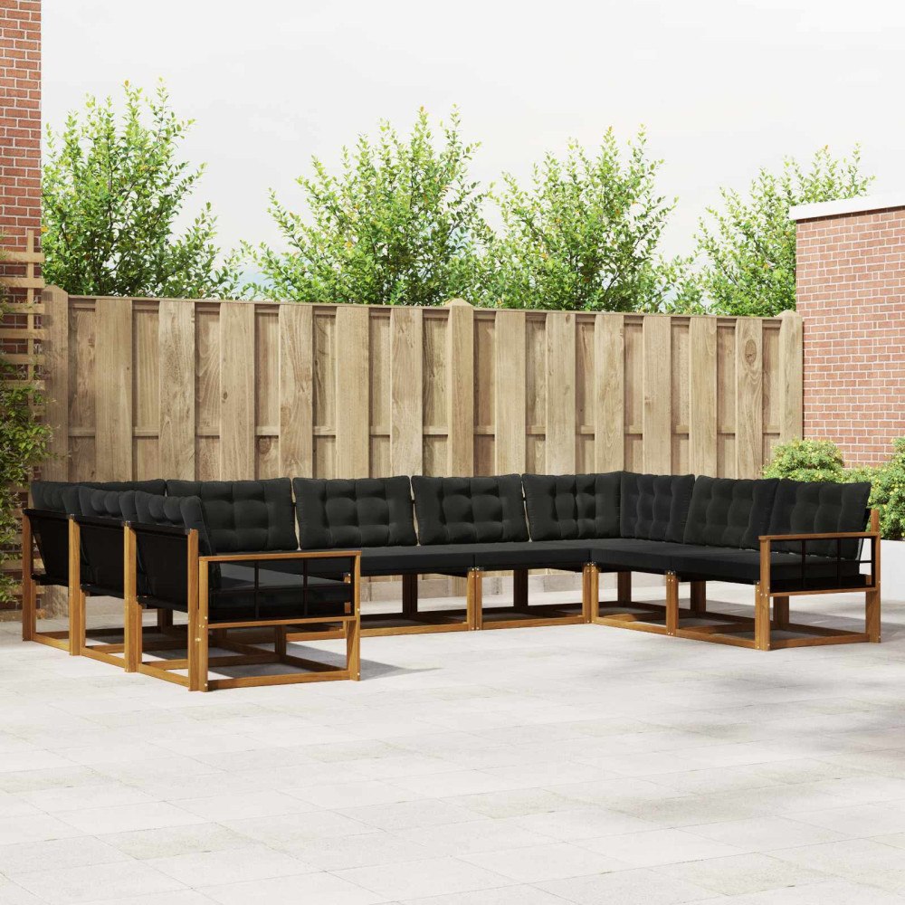 vidaXL Utomhussoffset med kudde 9 pcs Naturlig och svart