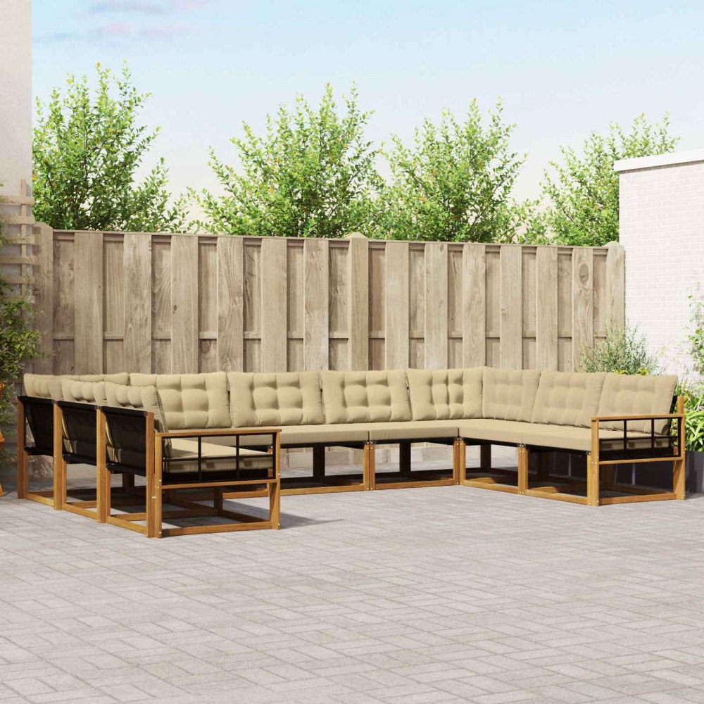 vidaXL Utomhussoffset med kudde 9 pcs Naturlig och Beige