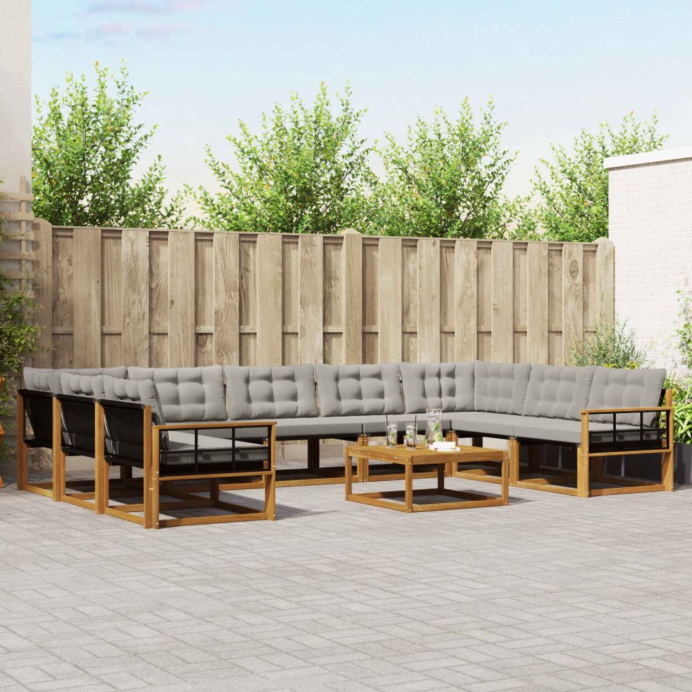 vidaXL Utomhussoffset med kudde 10 pcs Naturlig och Ljus Grå