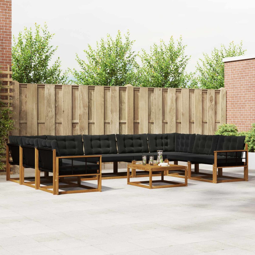 vidaXL Utomhussoffset med kudde 10 pcs Naturlig och svart