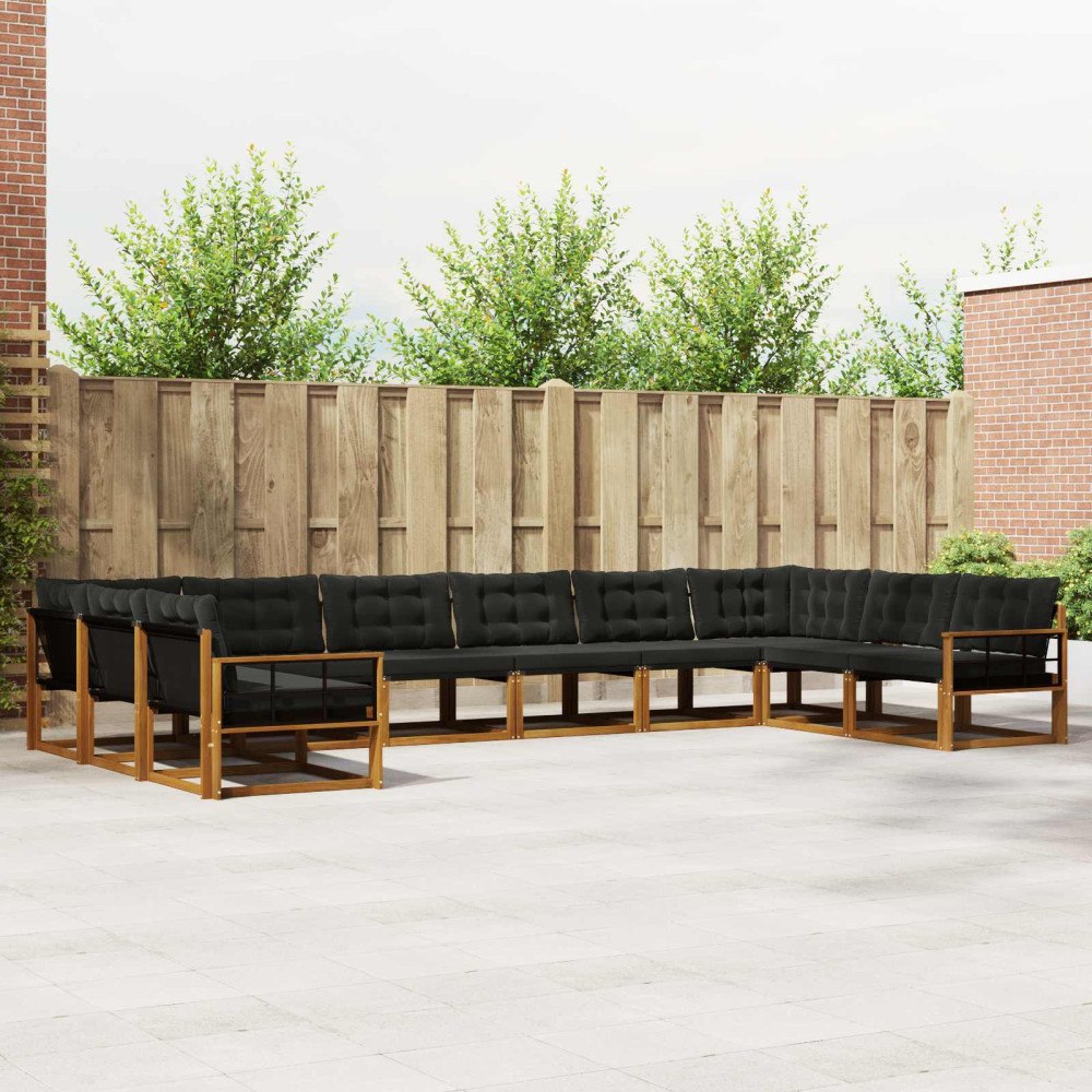 vidaXL Utomhussoffset med kudde 10 pcs Naturlig och svart