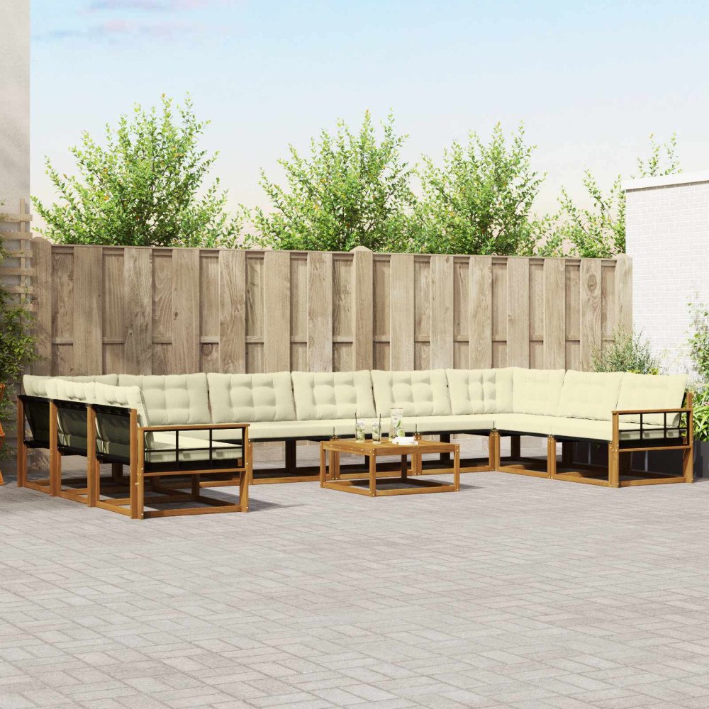 vidaXL Utomhussoffset med kudde 11 pcs Naturlig och Grädde