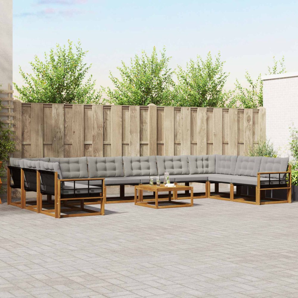 vidaXL Utomhussoffset med kudde 11 pcs Naturlig och Ljus Grå