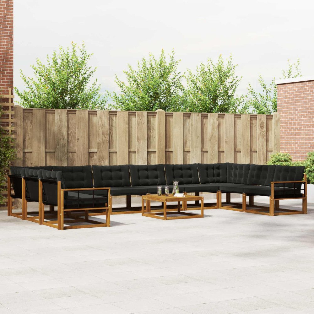 vidaXL Utomhussoffset med kudde 11 pcs Naturlig och svart