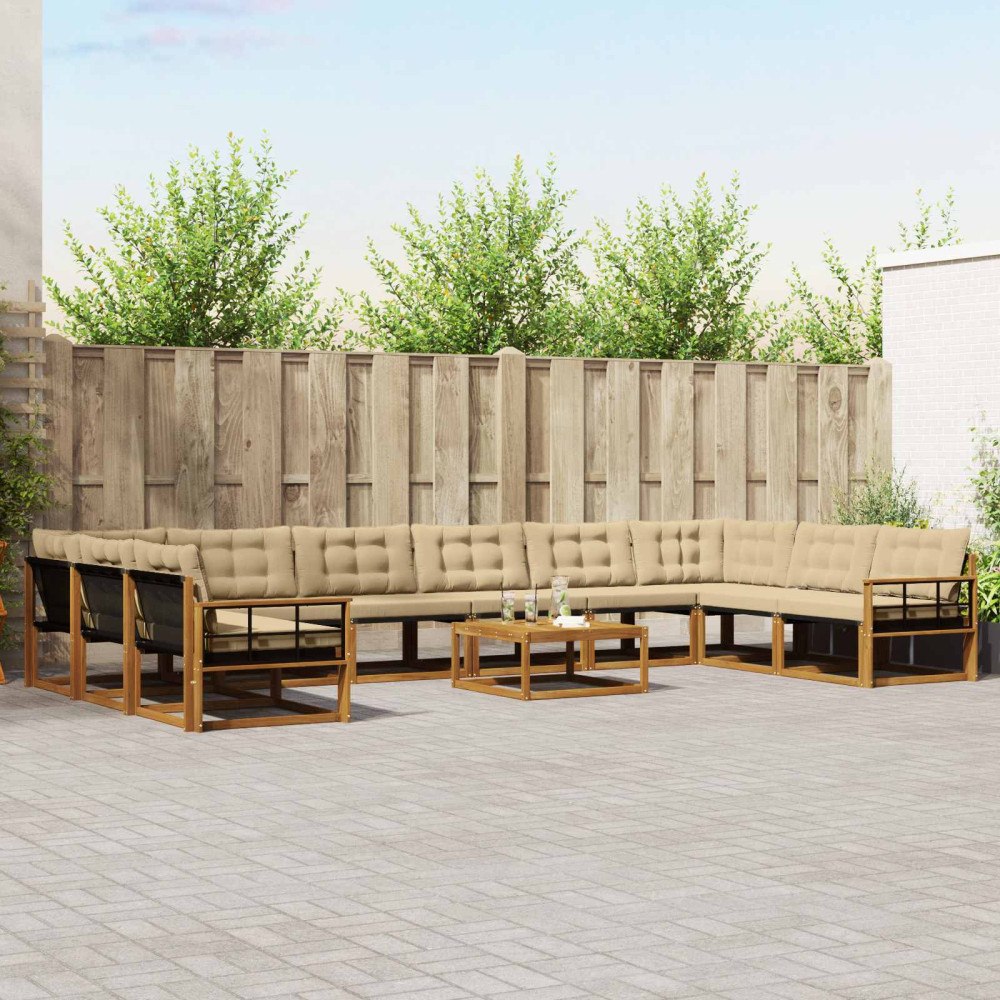 vidaXL Utomhussoffset med kudde 11 pcs Naturlig och Beige