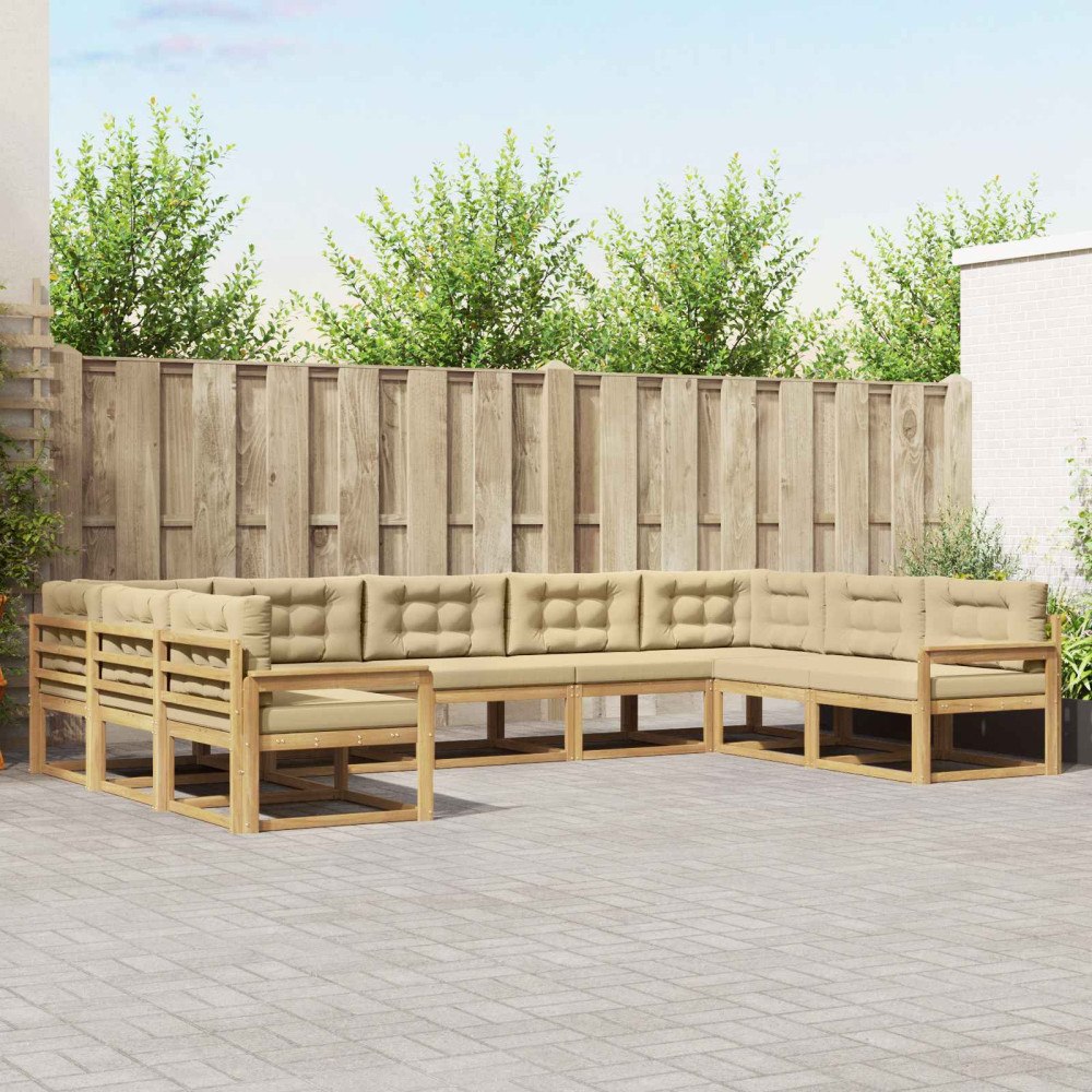 vidaXL Utomhussoffset med kudde 9 pcs Vit och Beige