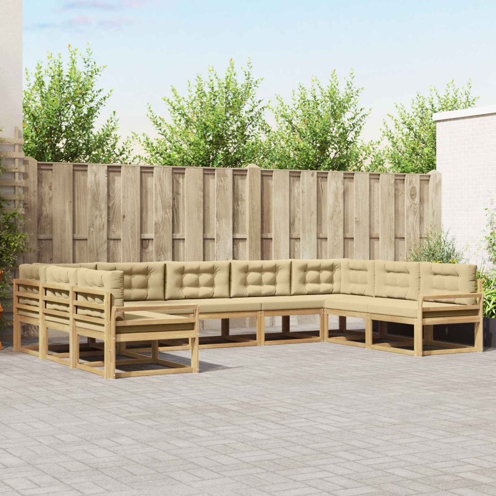 vidaXL Utomhussoffset med kudde 9 pcs Vit och Beige