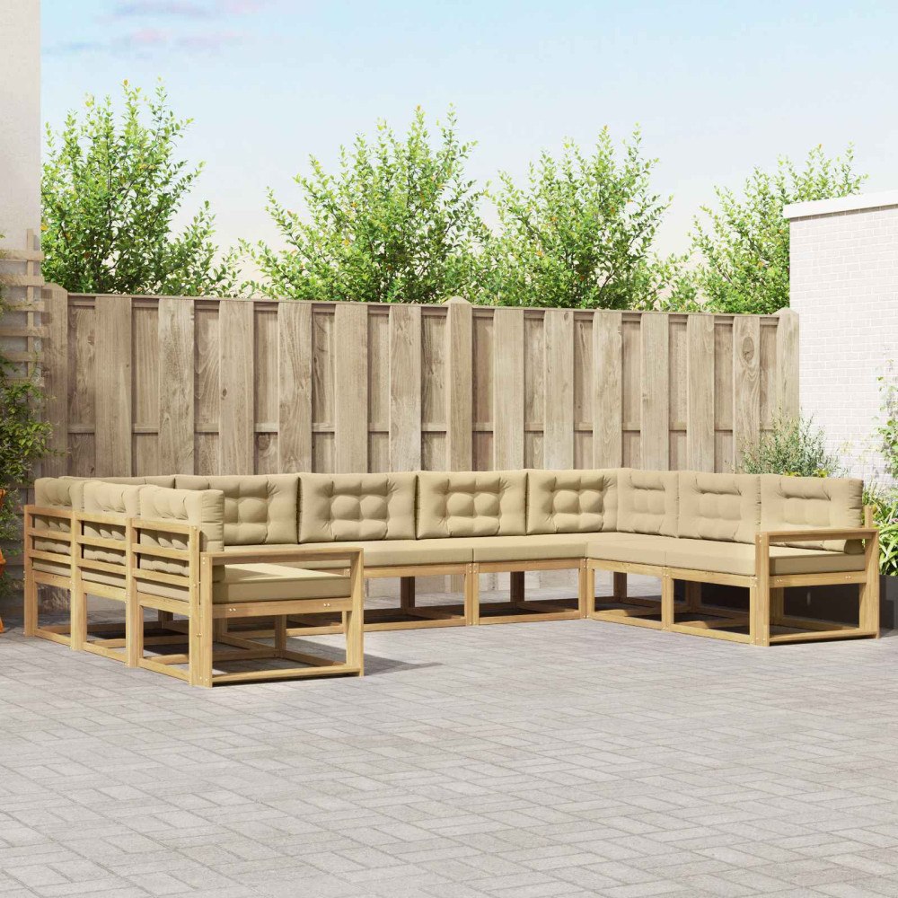 vidaXL Utomhussoffset med kudde 9 pcs Vit och Beige