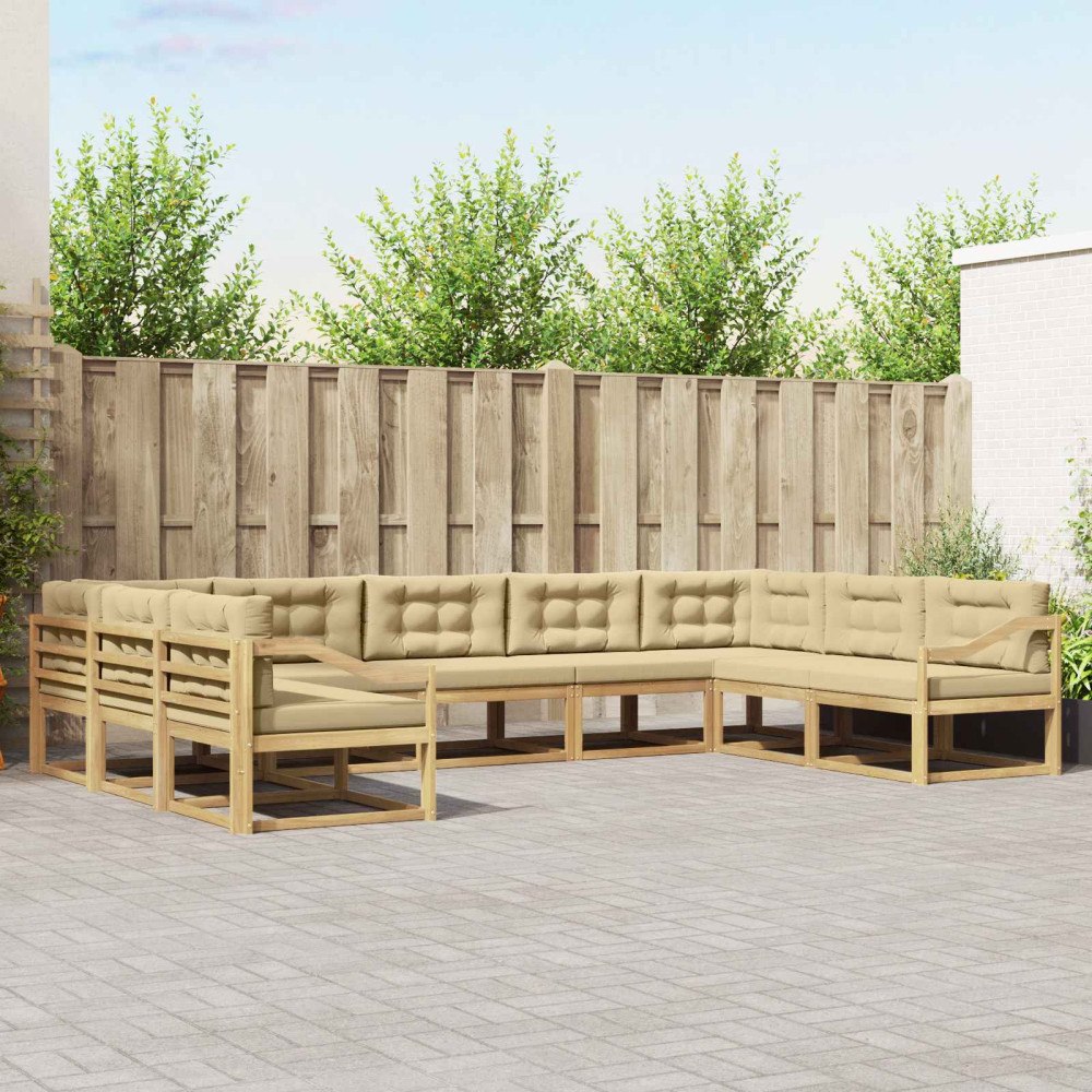 vidaXL Utomhussoffset med kudde 9 pcs Vit och Beige