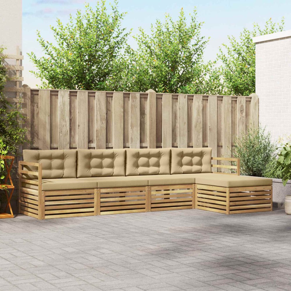 vidaXL Utomhussoffset 5 st Vit och Beige Polyester