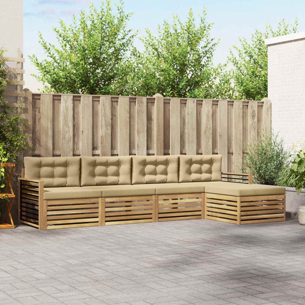vidaXL Utomhussoffset 5 st Vit och Beige Polyester