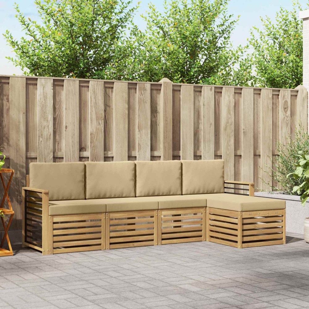 vidaXL Utomhussoffset 5 st Vit och Beige Polyester