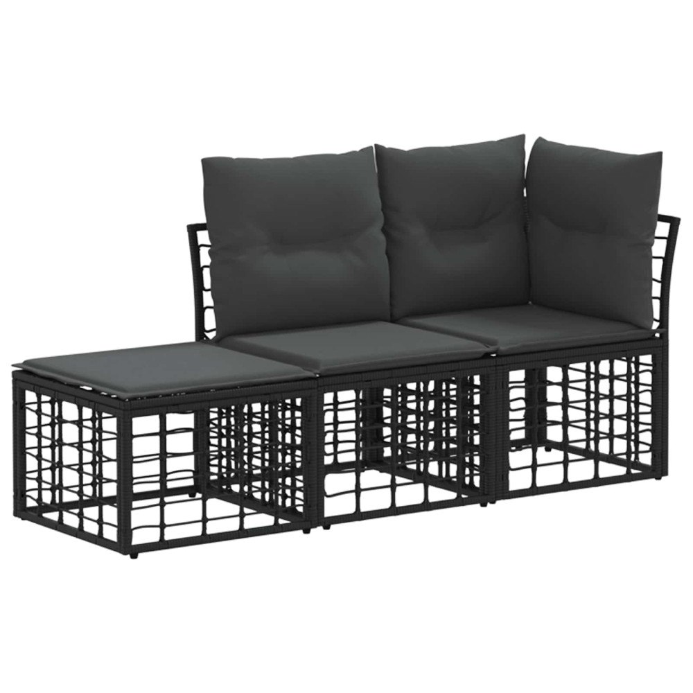 vidaXL Utomhussoffset med kudde 3 pcs Svart Polyester