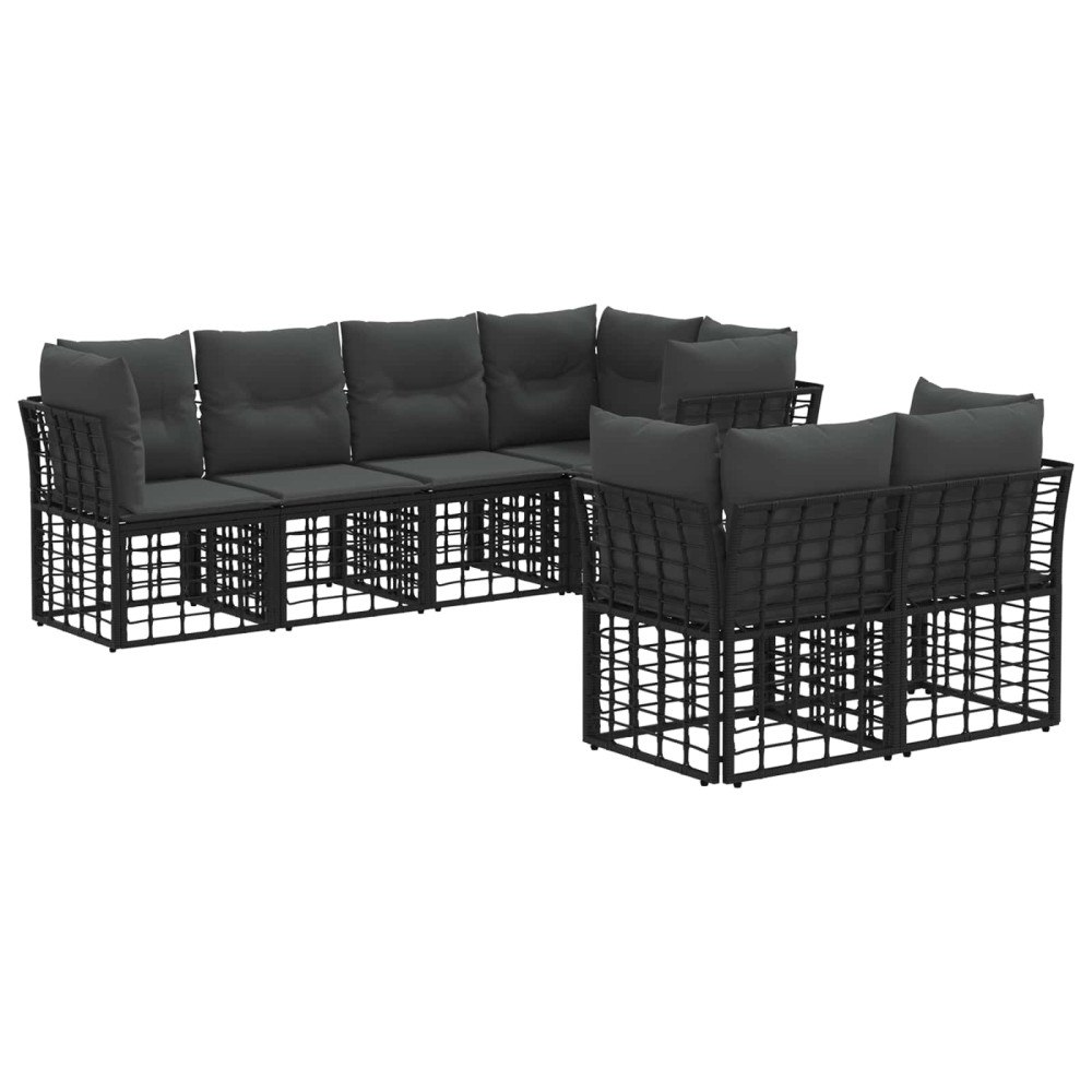 vidaXL Utomhussoffset med kudde 7 pcs Svart Polyester