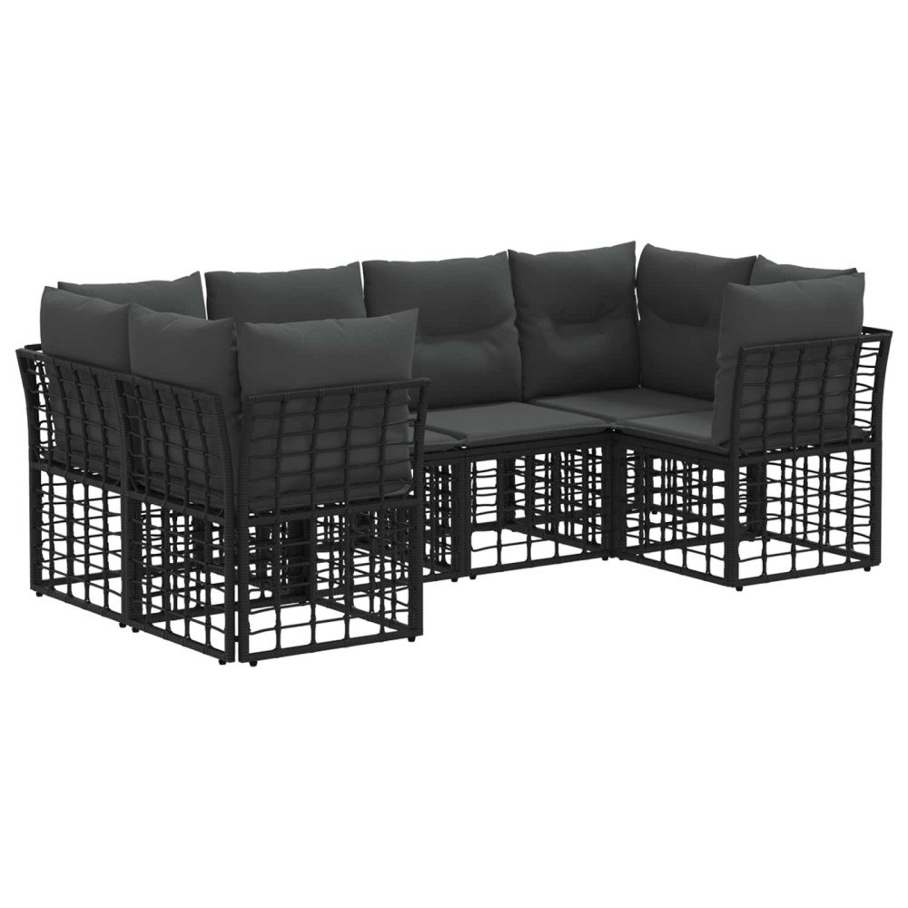 vidaXL Utomhussoffset med kudde 6 pcs Svart Polyester