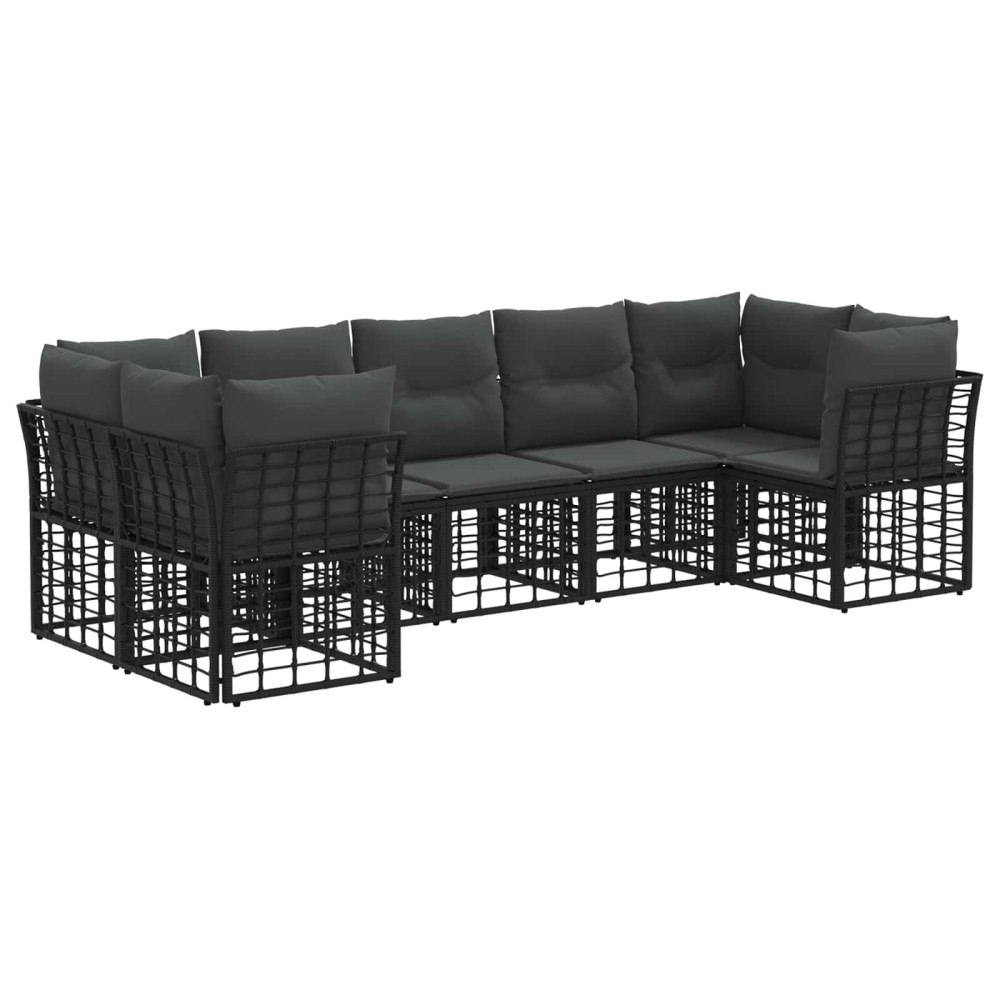vidaXL Utomhussoffset med kudde 7 pcs Svart och Mörkgrå Polyester