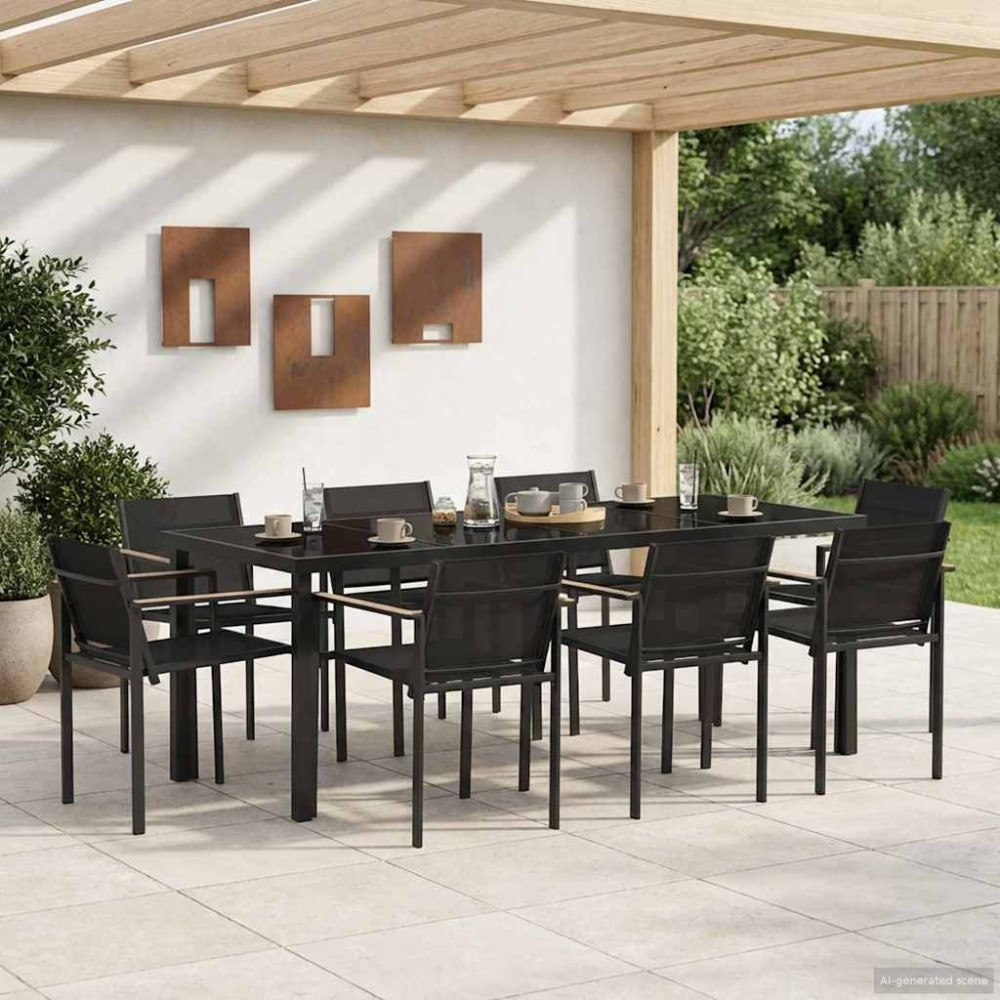 vidaXL Utemöbelset 9 pcs Svart och Anthracit Textilene