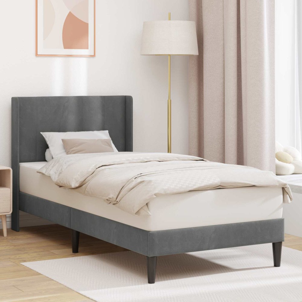 vidaXL Sängram med huvudgavel Mörkgrå 90 x 190 cm Sammet