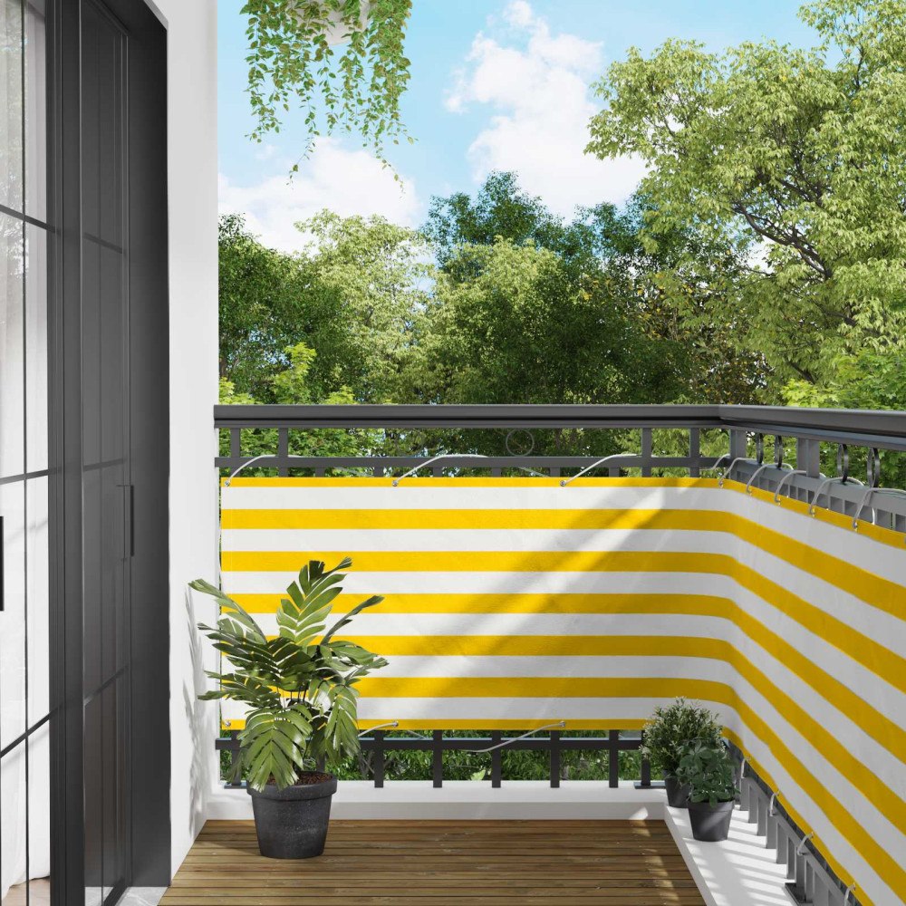 vidaXL Balkong Skärm Gul och Vit 75 x 200 cm PU-belagt oxford alu