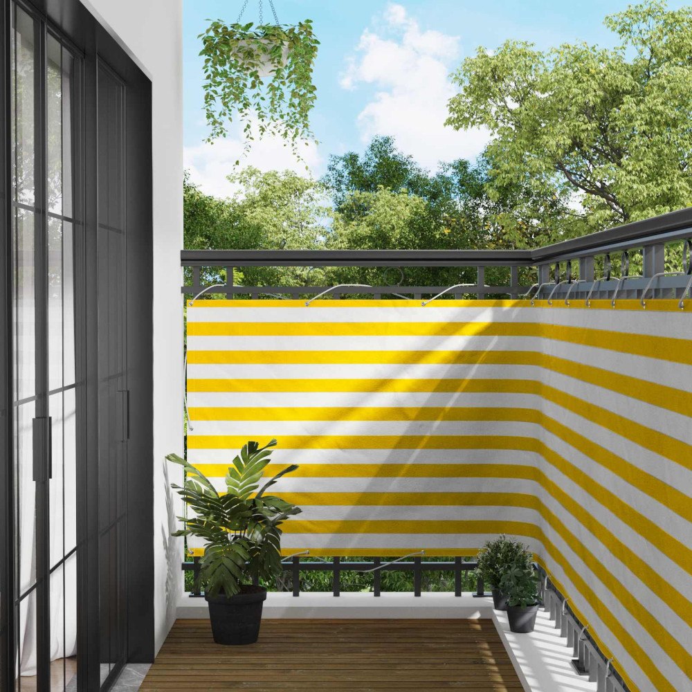 vidaXL Balkong Skärm Gul och Vit 110 x 500 cm Oxford Tyg