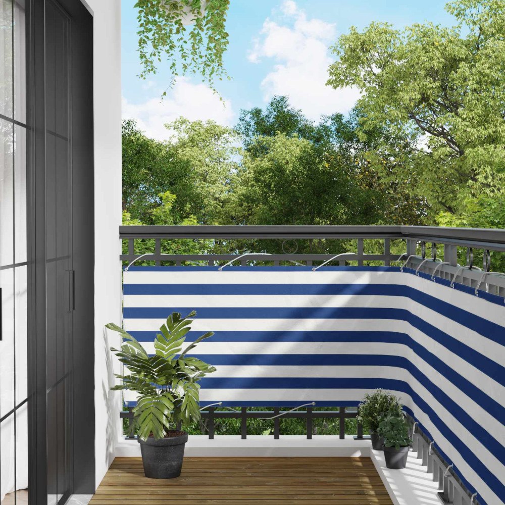 vidaXL Balkong Skärm Blå och Vit 75 x 200 cm PU-belagt oxford alu