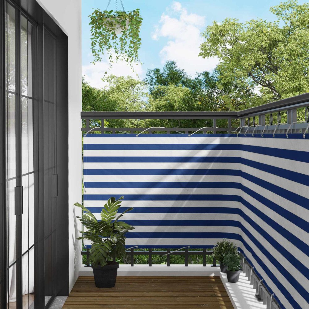 vidaXL Balkong Skärm Blå och Vit 110 x 500 cm Oxford Tyg