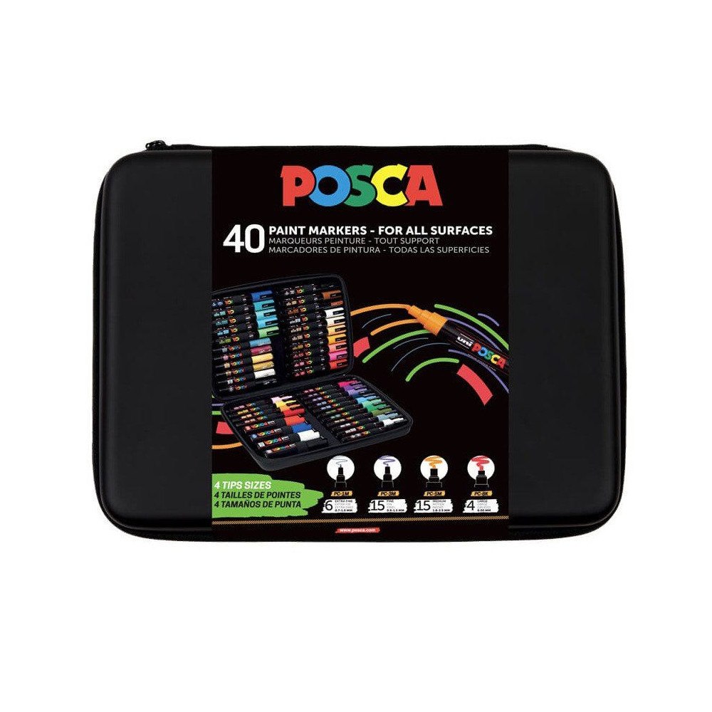 POSCA POSCA presentförpackning, 40 st. olika färger och streckbred...