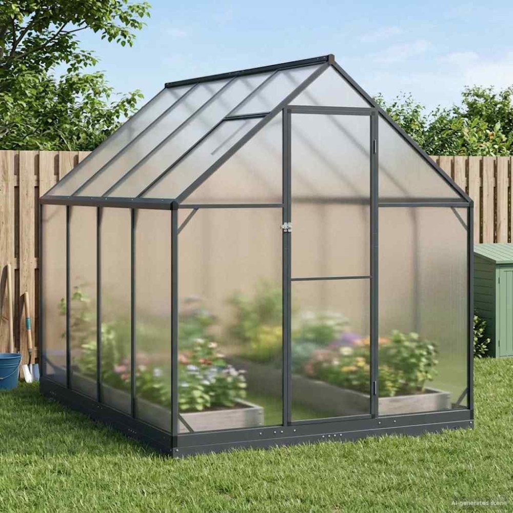 vidaXL Trädgård Växthus med dörr Antracit 183,5 x 243,5 x 207 cm