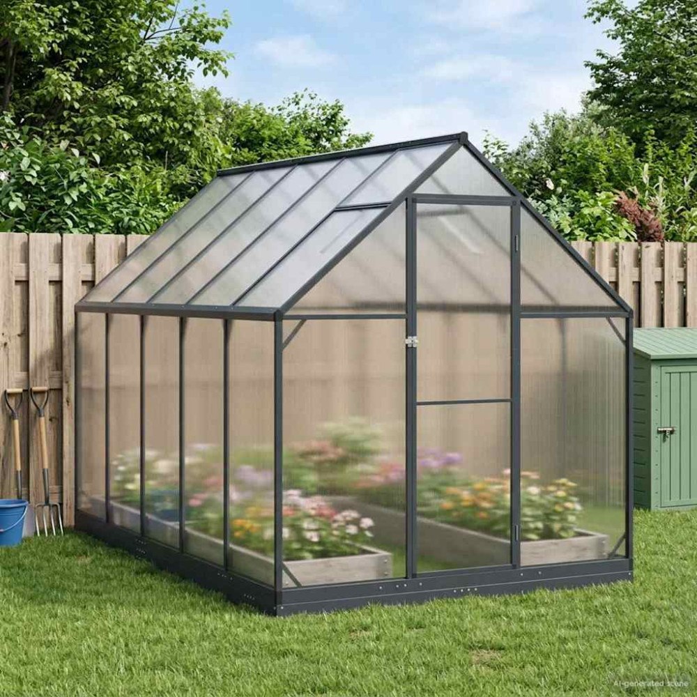 vidaXL Trädgård Växthus med dörr Antracit 183,5 x 303,5 x 207 cm
