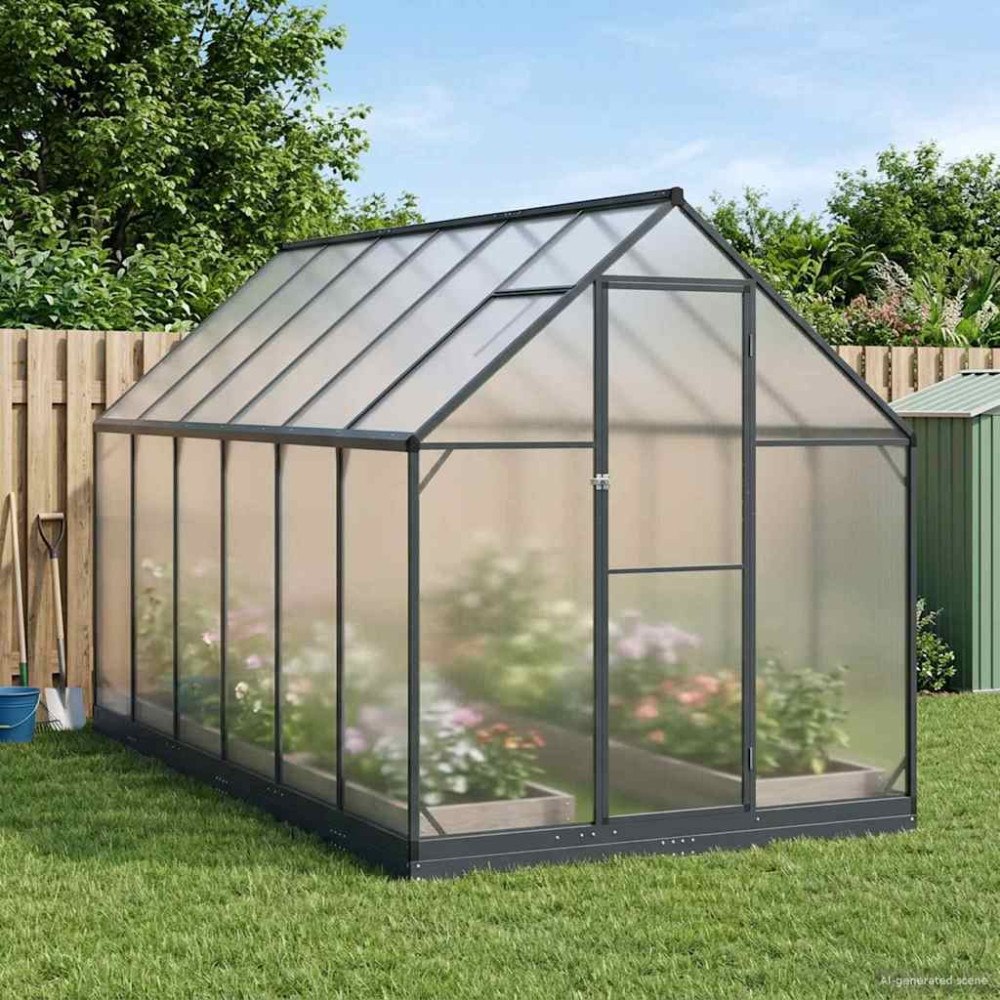 vidaXL Trädgård Växthus med dörr Antracit 183,5 x 363,5 x 207 cm