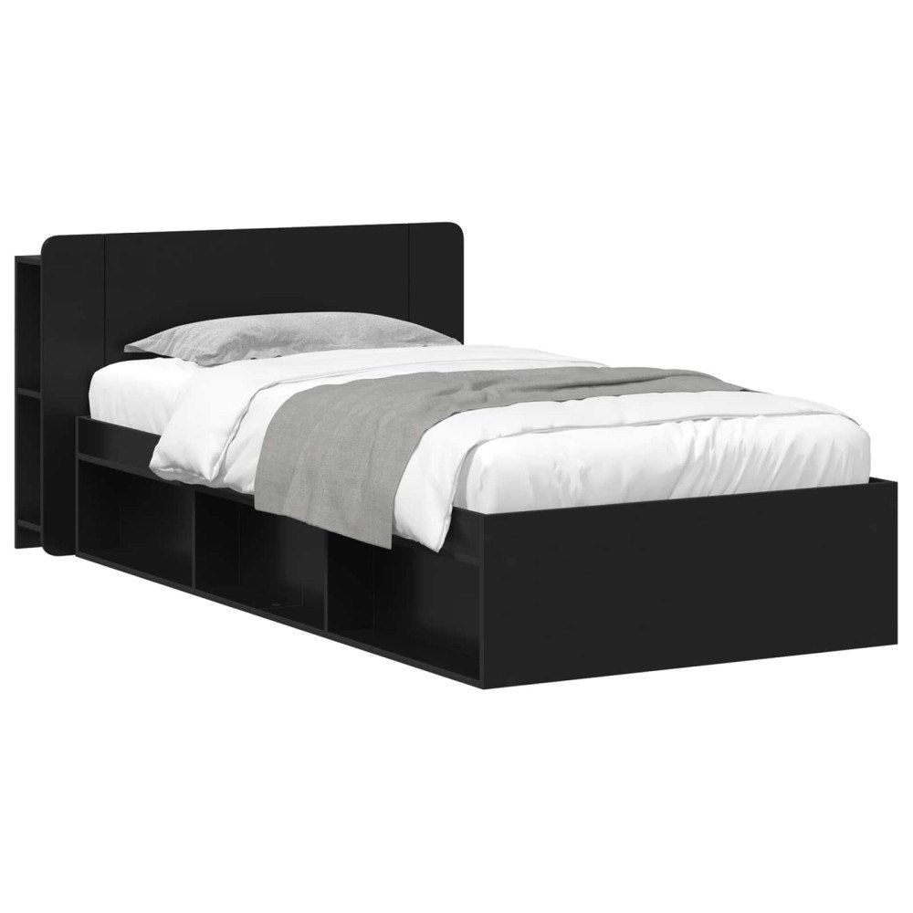 vidaXL Sängram med förvaring Svart 75 x 190 cm Konstruerat trä