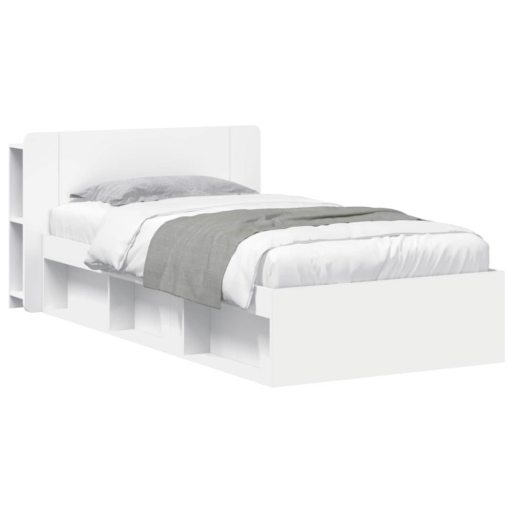 vidaXL Sängram med förvaring Vit 90 x 200 cm Konstruerat trä