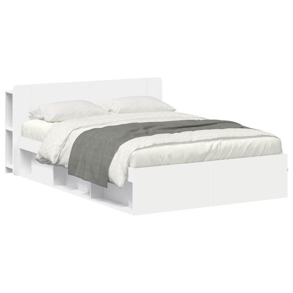 vidaXL Sängram med förvaring Vit 140 x 200 cm Konstruerat trä