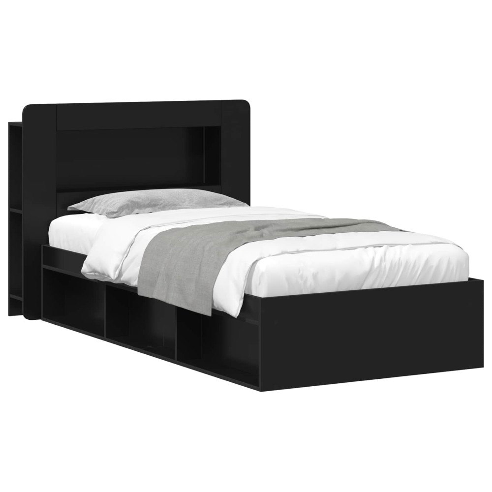 vidaXL Sängram med förvaring Svart 90 x 190 cm Konstruerat trä