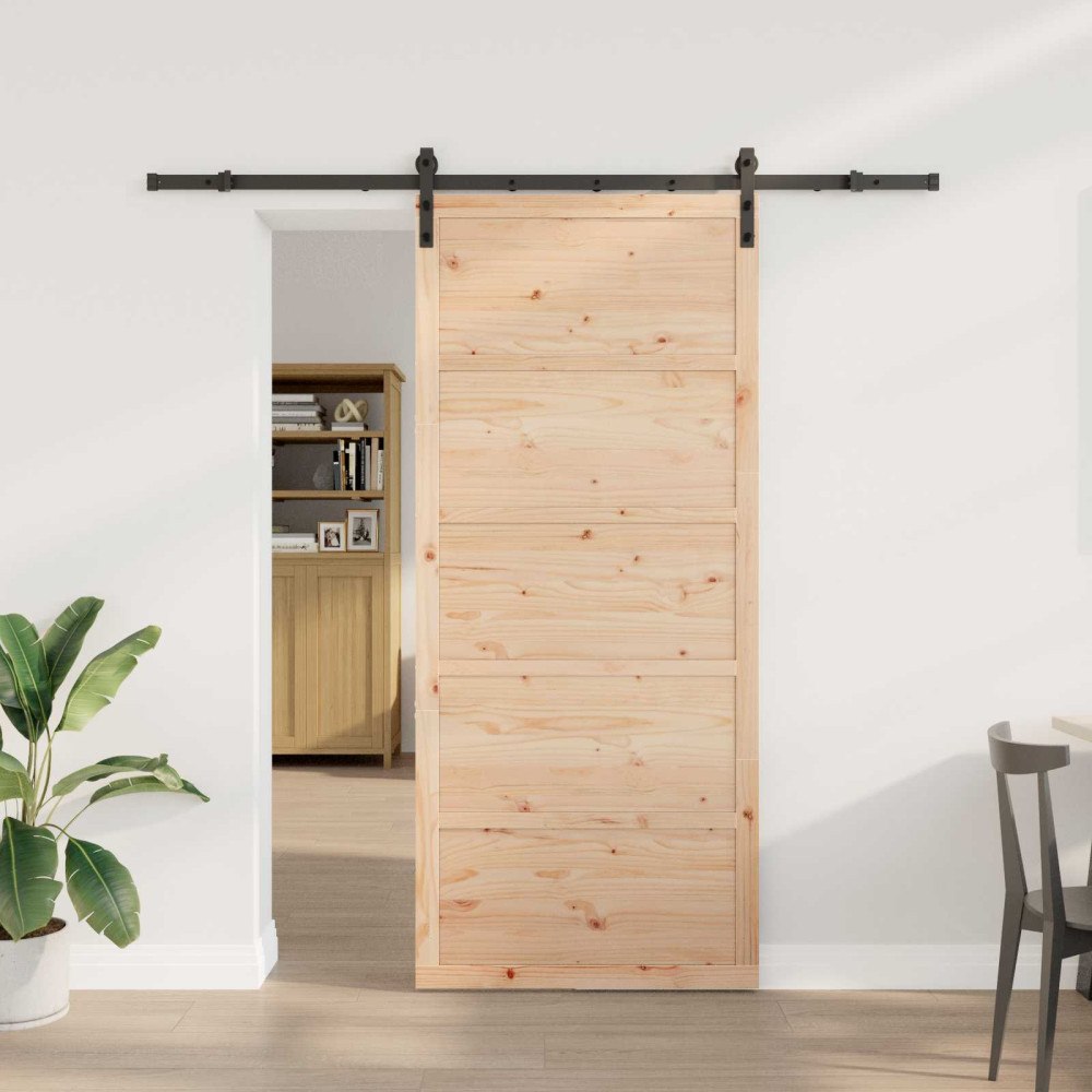 vidaXL Skjutdörr Naturlig 90 x 208 cm Massiv furu