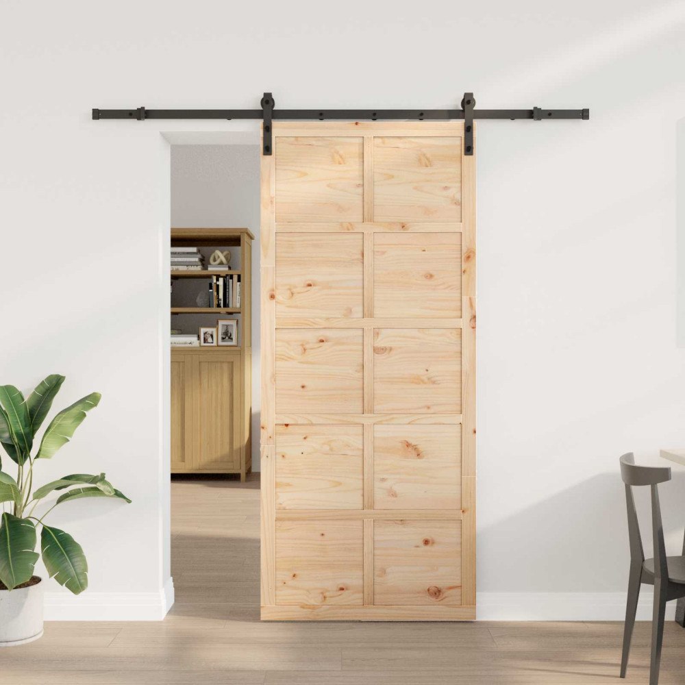 vidaXL Skjutdörr Naturlig 100 x 208 cm Massiv furu