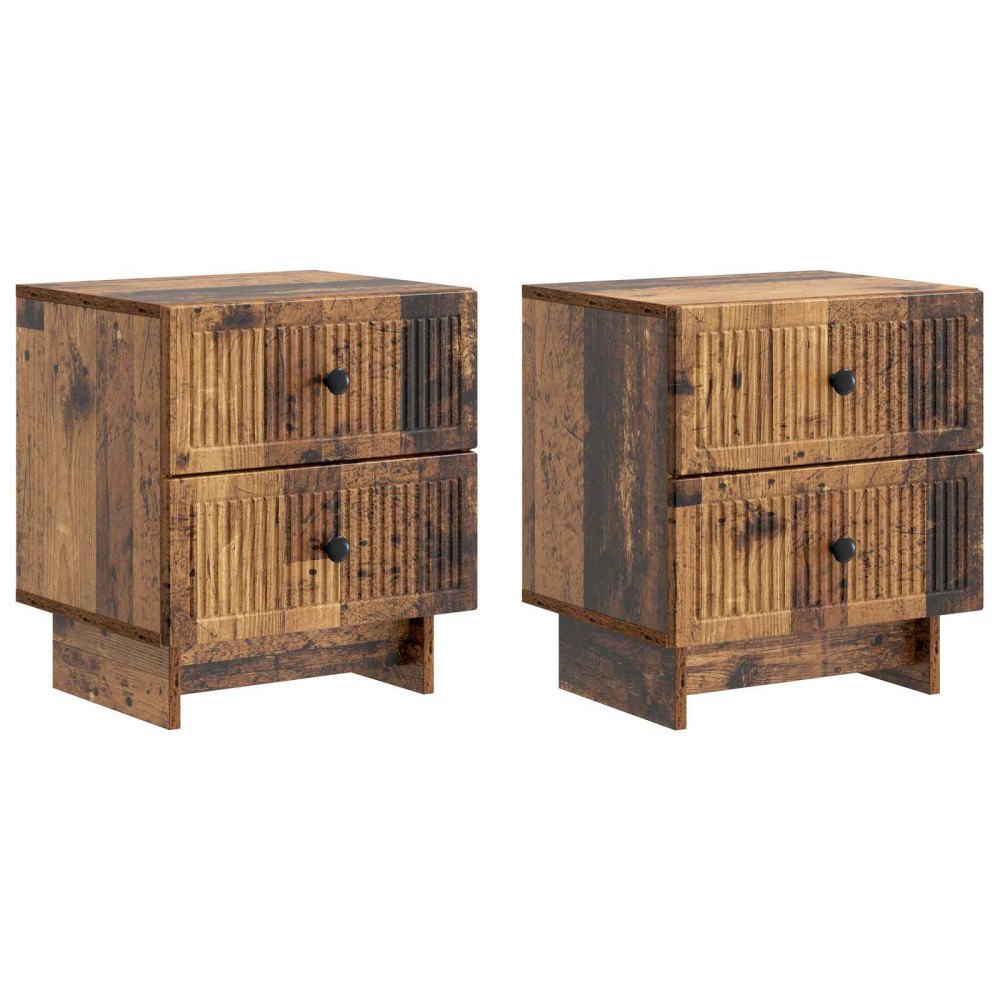 vidaXL Nattduksbord med låda 2 pcs Gammalt trä 43 x 34,5 x 47,5 cm