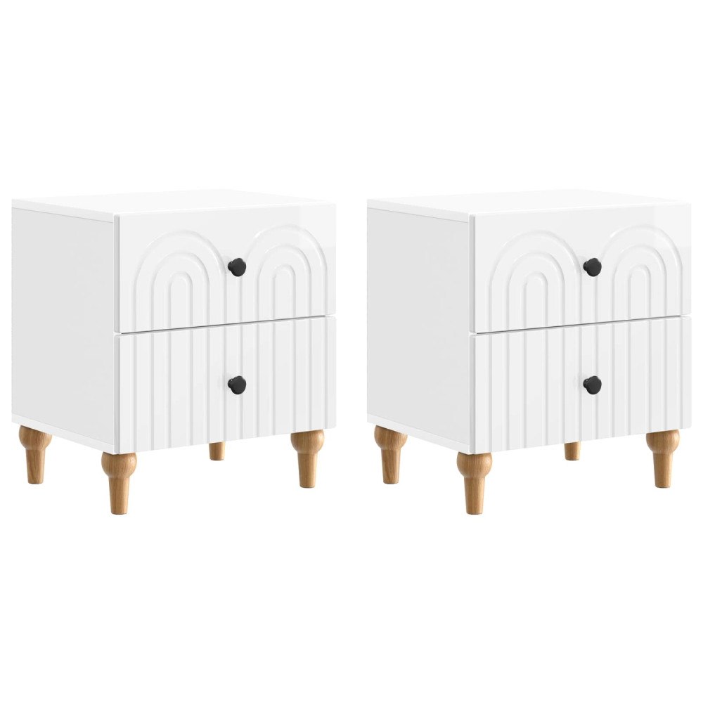 vidaXL Nattduksbord med låda 2 pcs Vit högglans 43 x 34,5 x 48 cm
