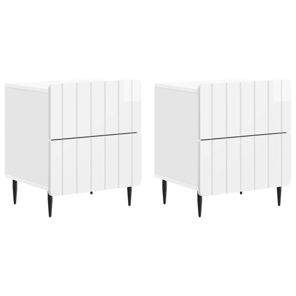 vidaXL Nattduksbord med låda 2 pcs Vit högglans 43 x 34,5 x 49,5 cm