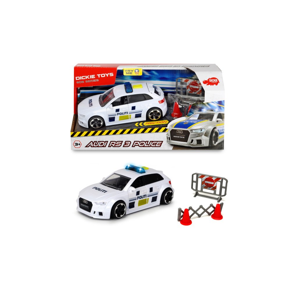 Dickie Dickie SOS polisbil Audi RS3 m/ avspärrning och tillbehör 1:...