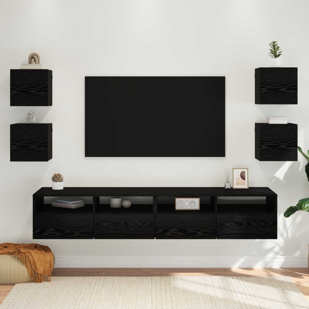 vidaXL Väggmonterat TV-förråd 4 pcs Svart ek 30,5 x 30 x 30 cm