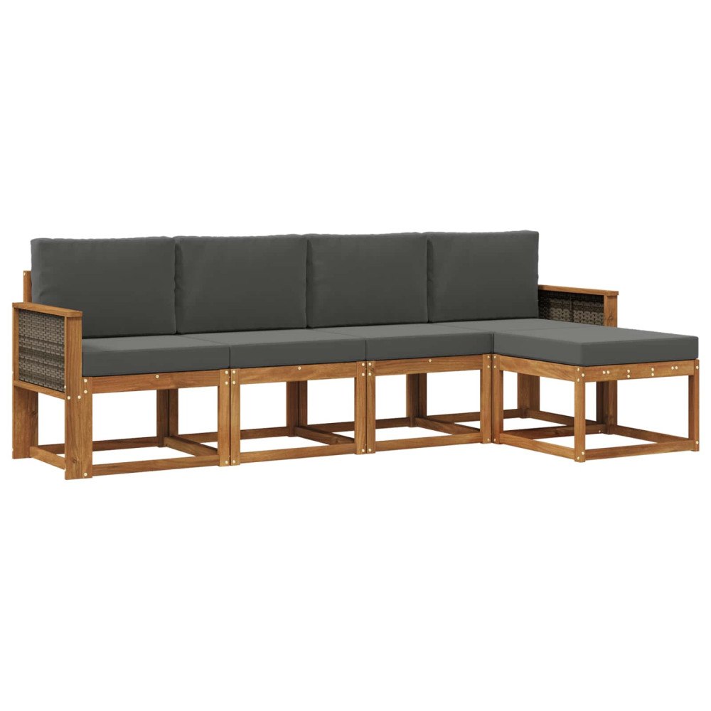 vidaXL Utomhussoffset 5 st Naturlig och Antracit Polyester