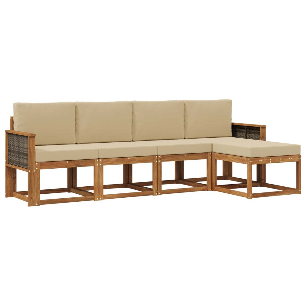 vidaXL Utomhussoffset 5 st Naturlig och Beige Polyester