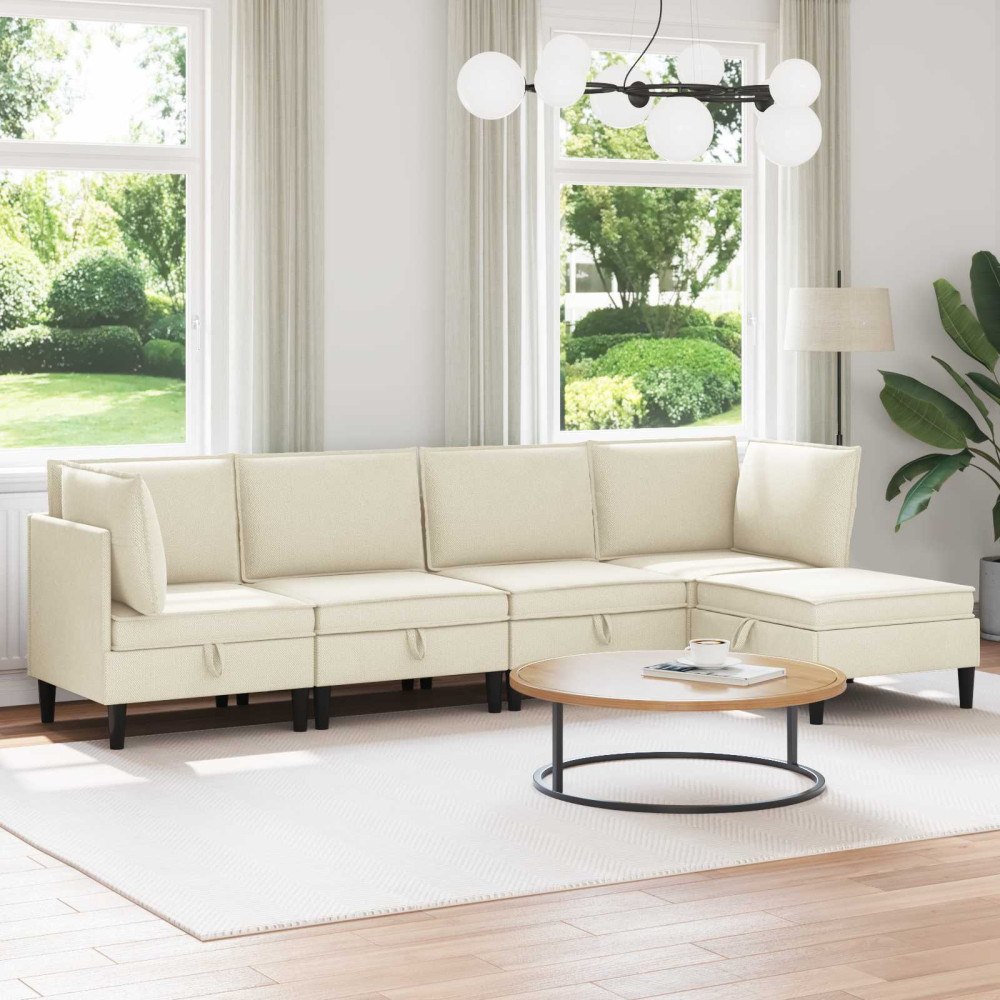 vidaXL Möbelset för vardagsrummet 5 pcs Gräddvit Tyg